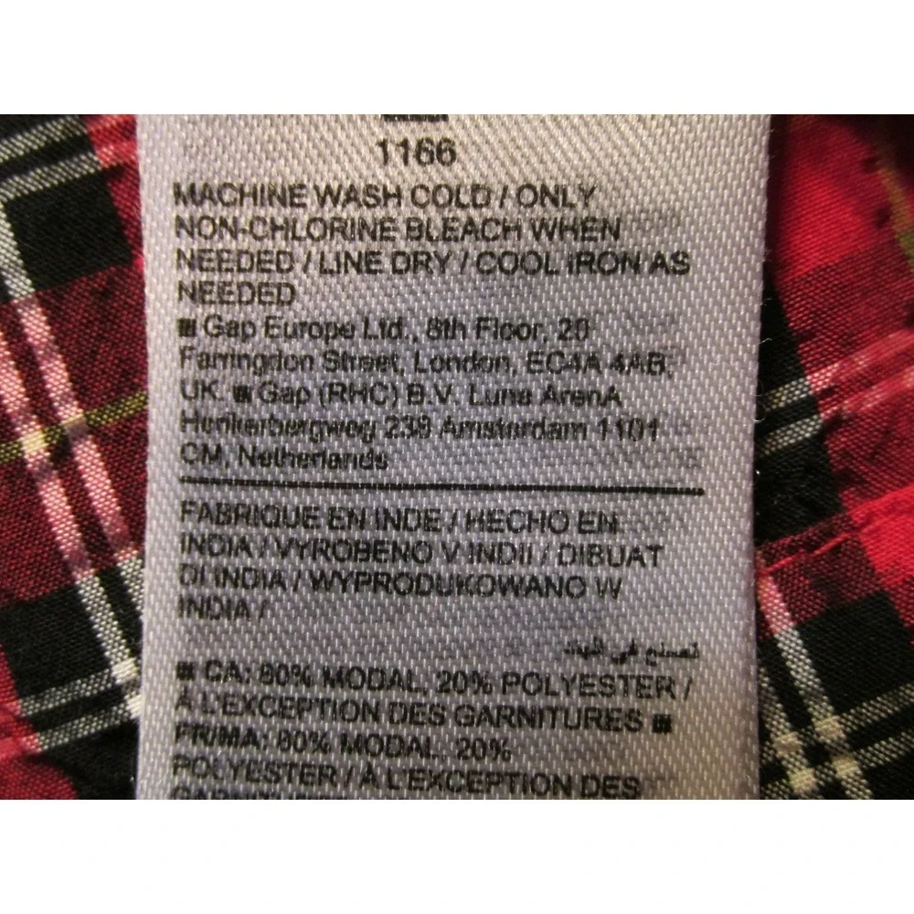 Old Navy Women XL Red Plaid Peasant Top Puff Sleeve Smocked Modal Blouse